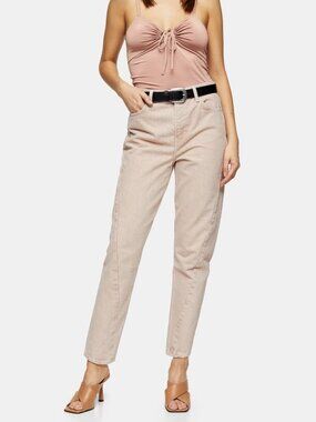 Topshop Idol Mom Tapered Leg Jeans High Rise Twist Seam Peach Denim Size 8 NEW